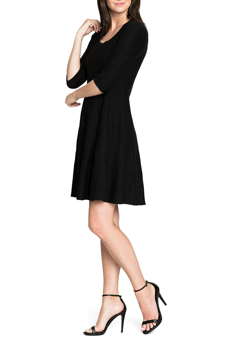 'Twirl' Elbow Sleeve Knit Fit & Flare Dress, Alternate, color, BLACK ONYX