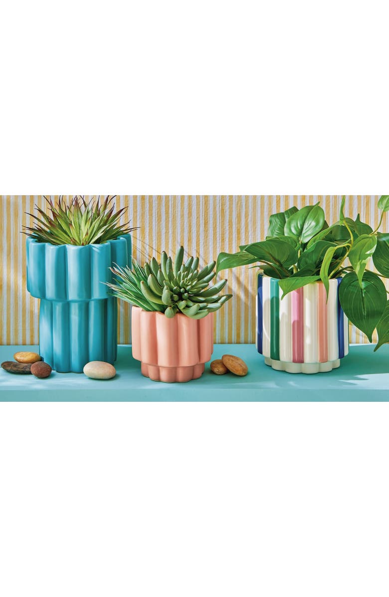 tag Teal Scallop Tall Stoneware Planter with Silicone Plug 6.46x6.46x7.87 in, Alternate, color, Blue