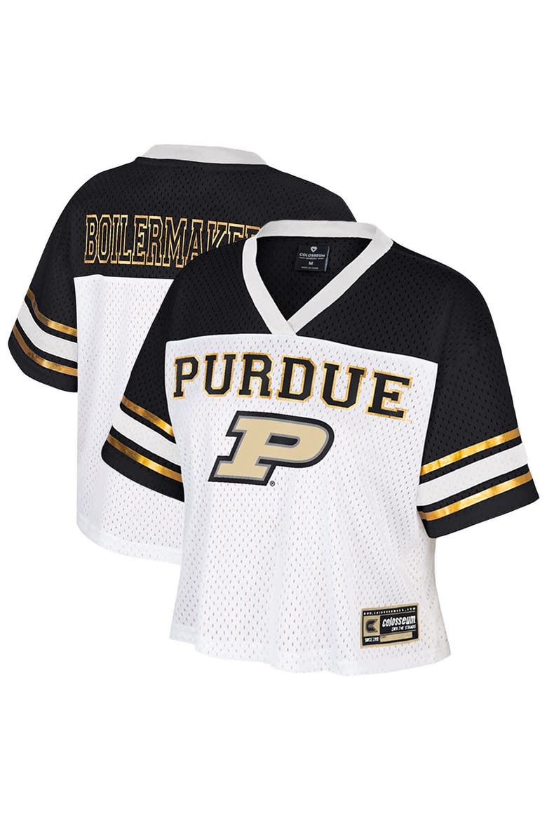 Women's Colosseum  White Purdue Boilermakers Treasure Cropped Football Jersey, Main, color, White