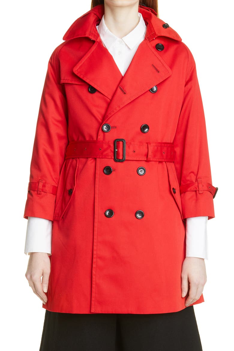 Short Trench Coat, Main, color, RED X WHITE