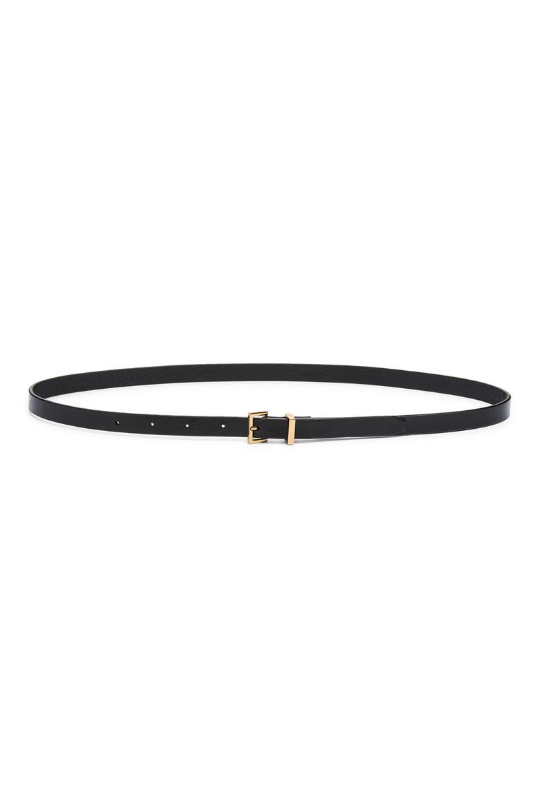 Petite Square Buckle Skinny Leather Belt, Main, color, BLACK