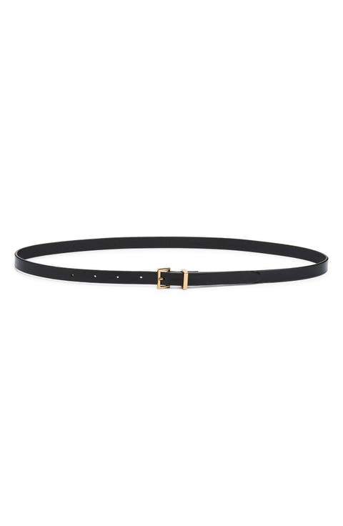 Petite Square Buckle Skinny Leather Belt