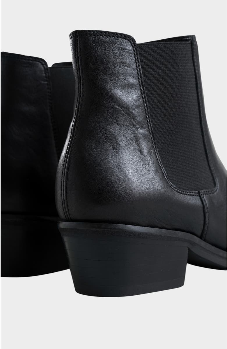 Velez Dark Leather Ankle Boots With Metallic Toe Cap, Alternate, color, Black