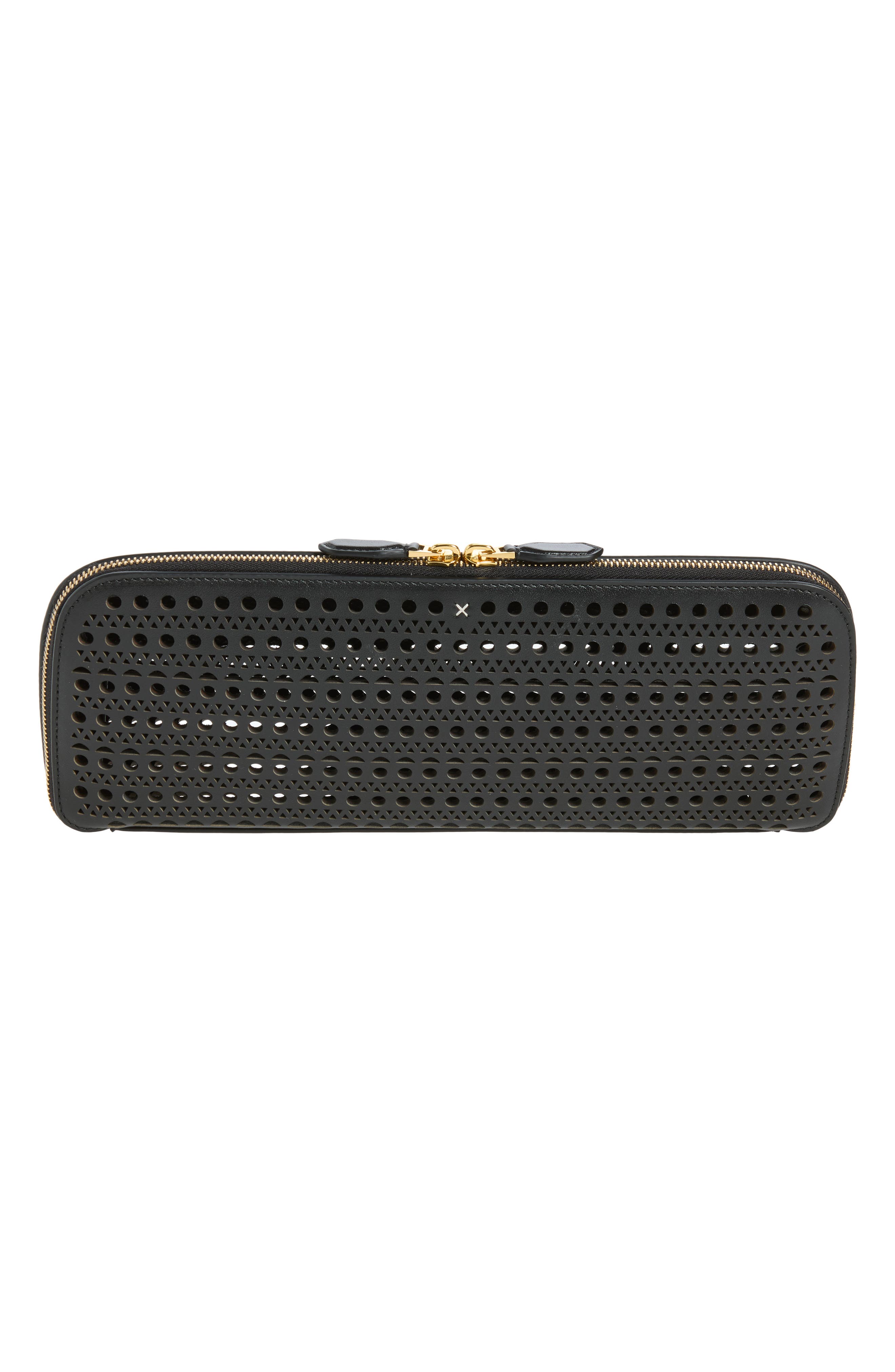 Delta Perforated Leather Clutch, Alternate, color, NOIR