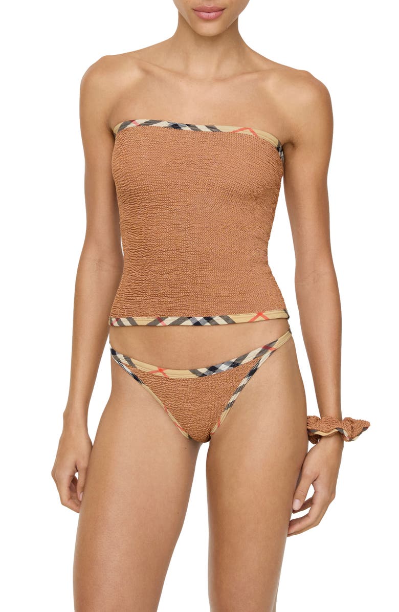 Burberry x Hunza G Devyn 2-in-1 Swim Skirt/Tube Top & Matching Scrunchie Set, Alternate, color, Metallic Cocoa