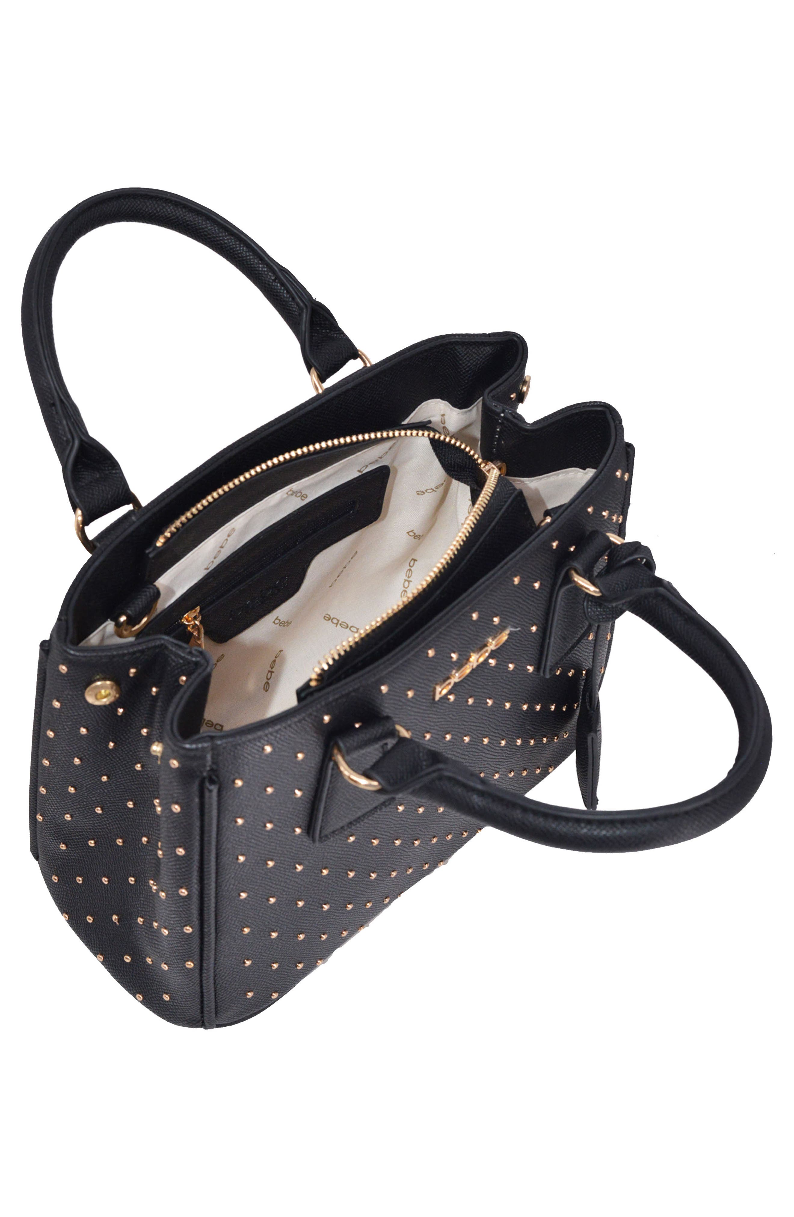 bebe Sagan Studded Mini Satchel, Alternate, color, Black