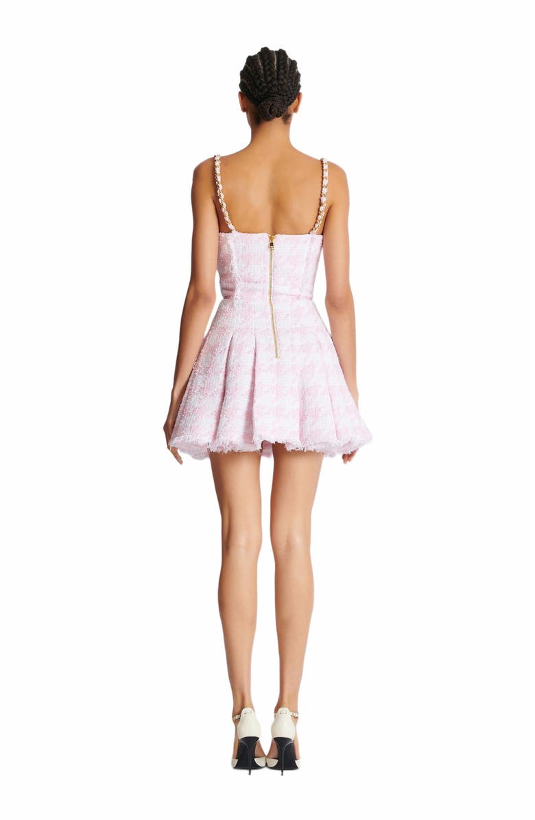 Balmain Strappy Houndstooth Tweed A-Line Dress, Alternate, color, Pink