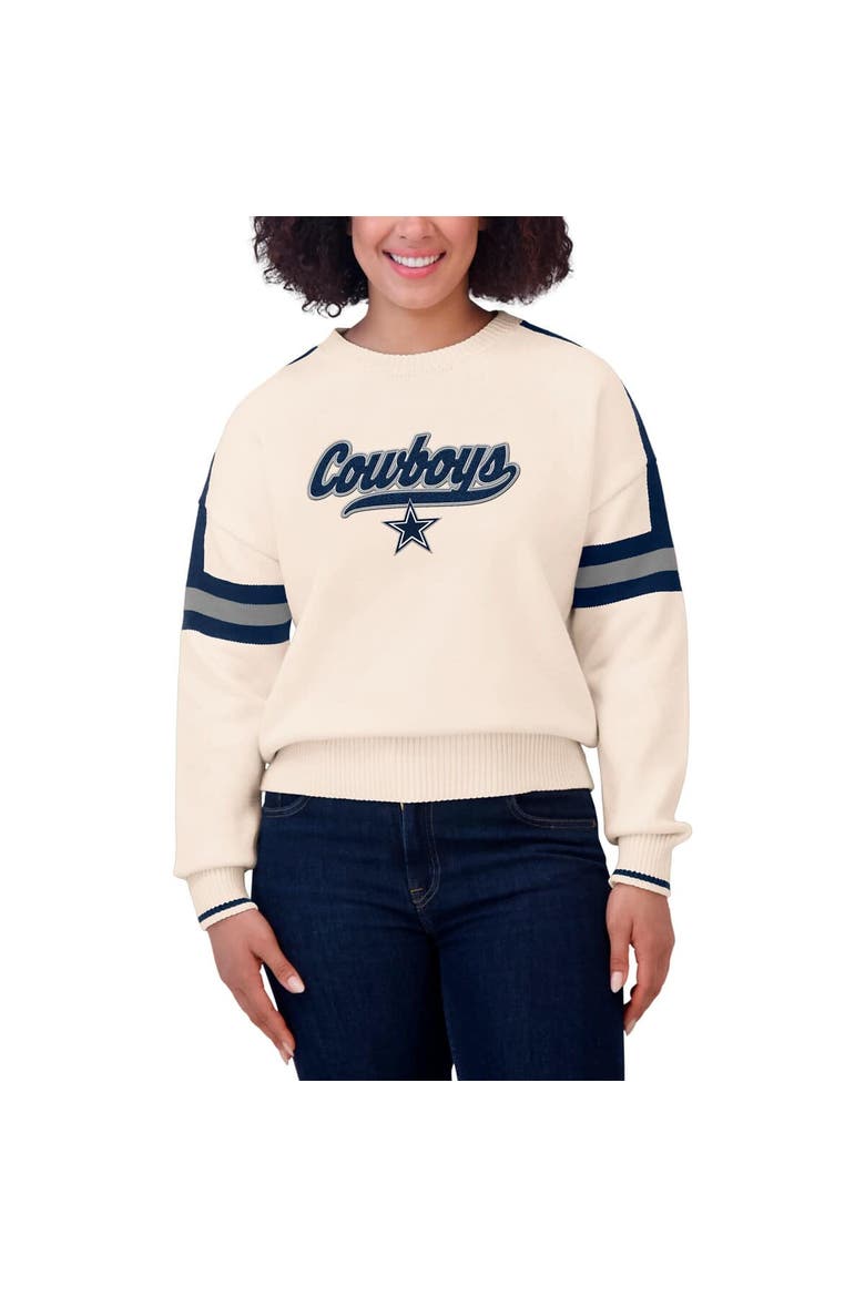 Women's WEAR by Erin Andrews  Cream Dallas Cowboys Stripe Pullover Sweater, Alternate, color, Cream