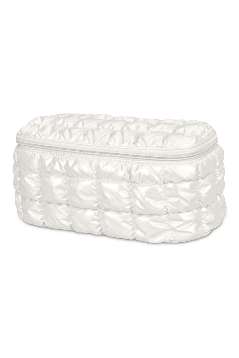 Kids' Shiny Puffer Cosmetics Case, Alternate, color, WHITE