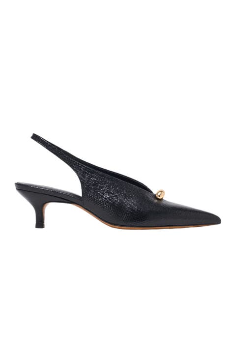 Pointed Embossed Leather Slingbacks