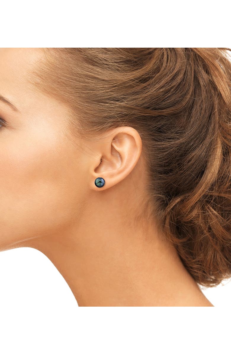 The Pearl Source Akoya Round Pearl Stud Earrings 8.5-9mm, Alternate, color, Black Pearl - Yellow Gold