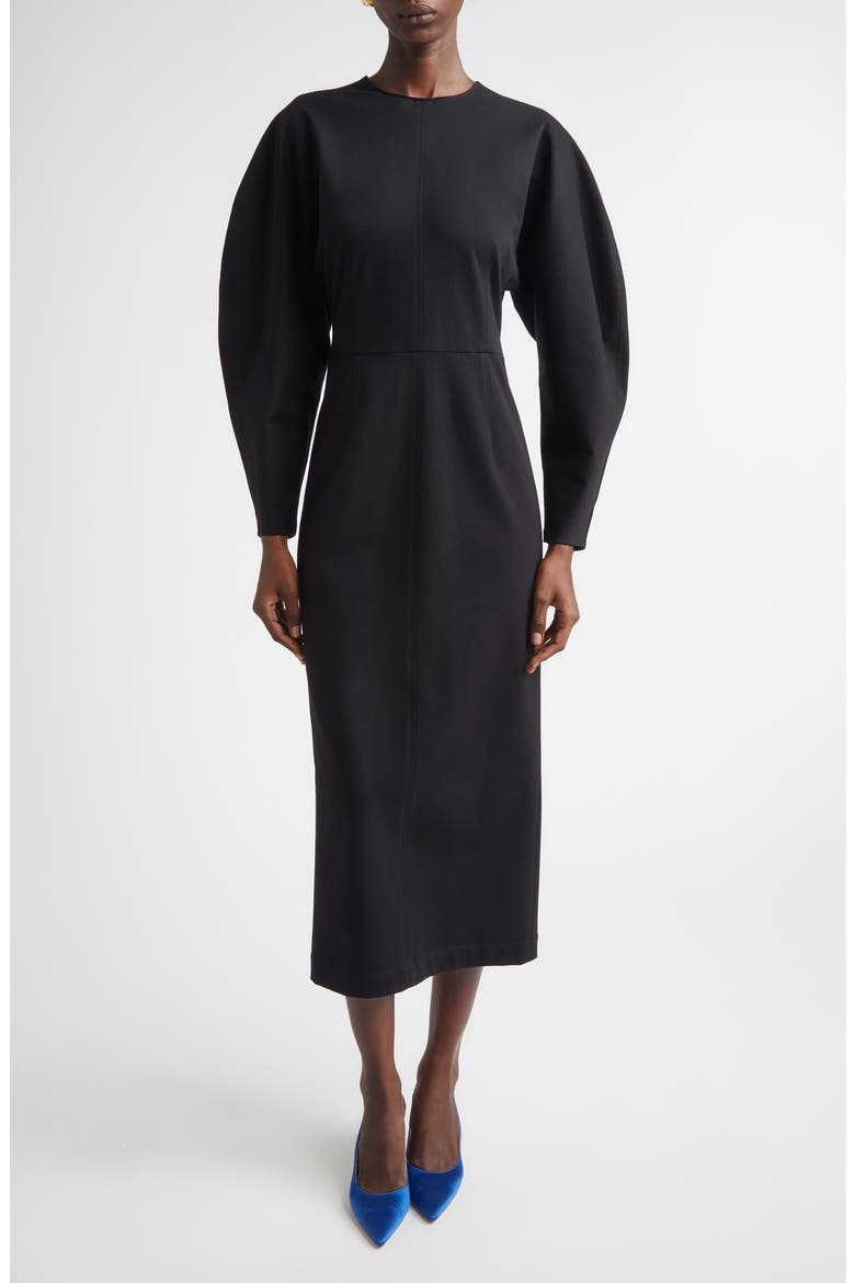 Arc Sleeve Midi Dress, Main, color, BLACK