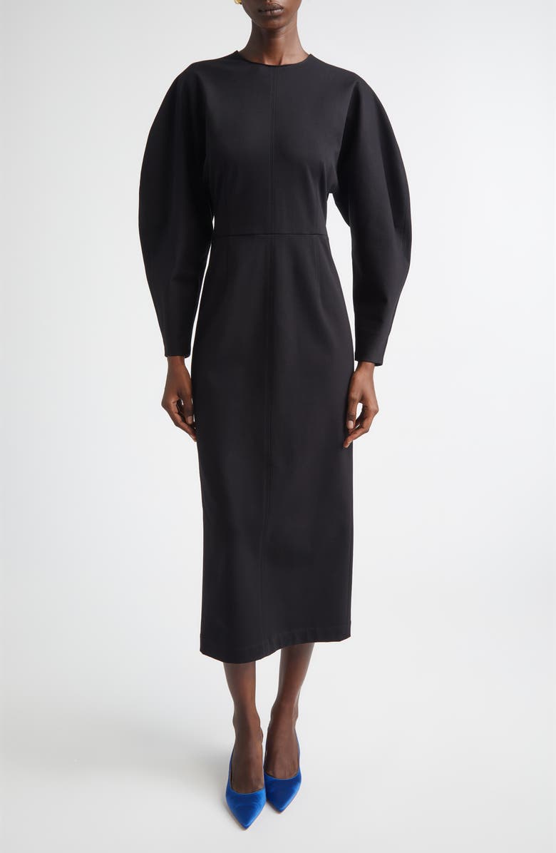 Carolina Herrera Arc Sleeve Midi Dress, Main, color, Black