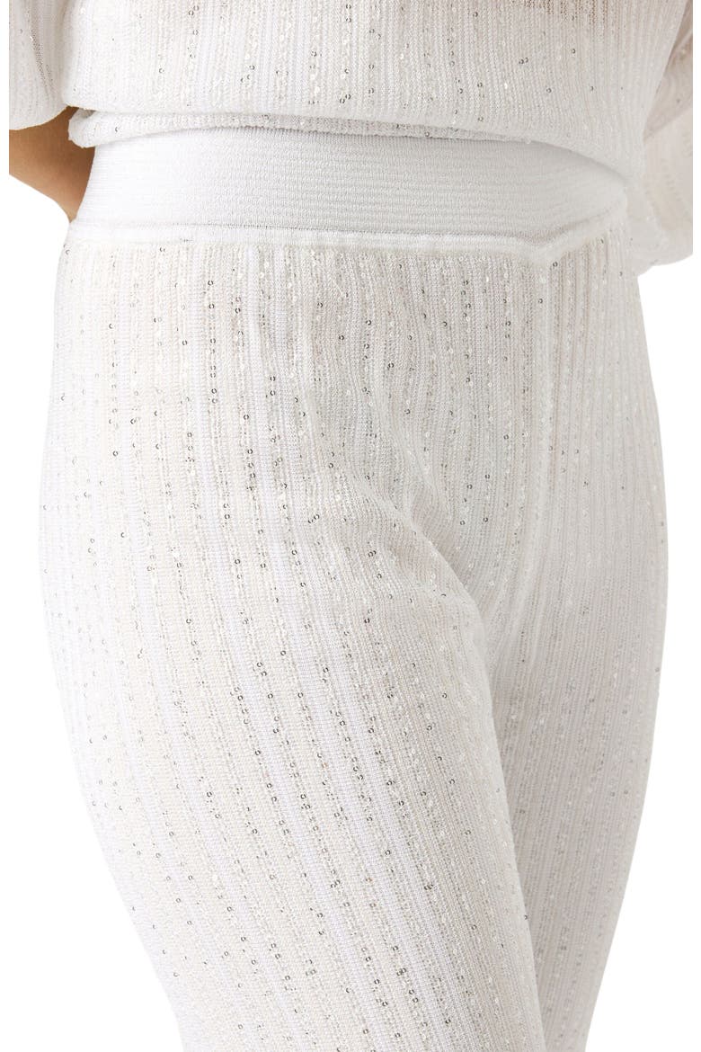 Straight-leg Trousers In Ribbed Viscose Lamé With Sequins, Alternate, color, White