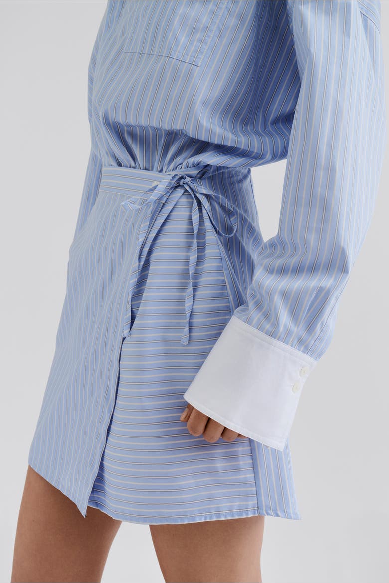 Portea Wrapped Long Sleeve Shirt Dress, Alternate, color, Light Blue Stripe