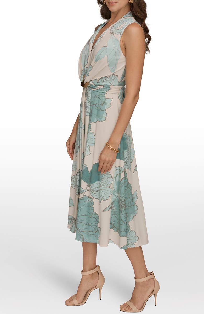 Donna Karan New York V-Neck A-Line Dress, Alternate, color, Vellum/ Waterlily Multi