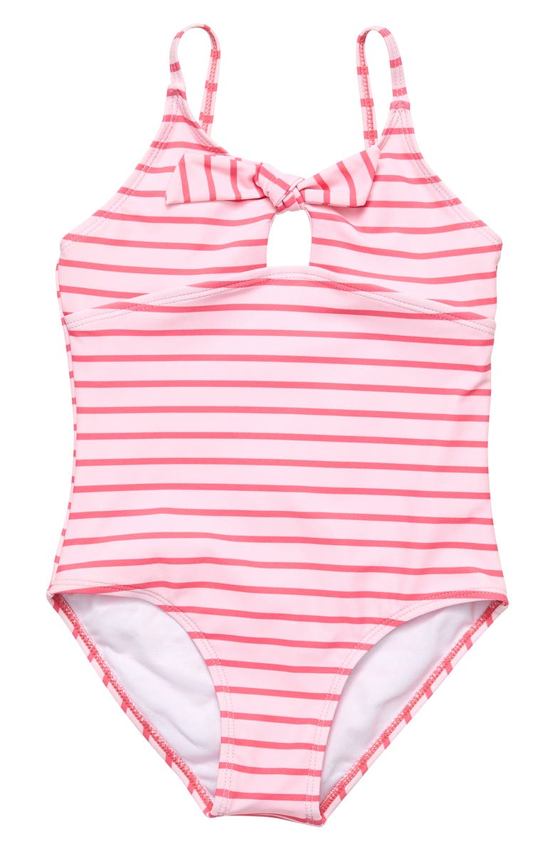 Snapper Rock Kids' Stripe Bow Detail One-Piece Swimsuit, Main, color, 