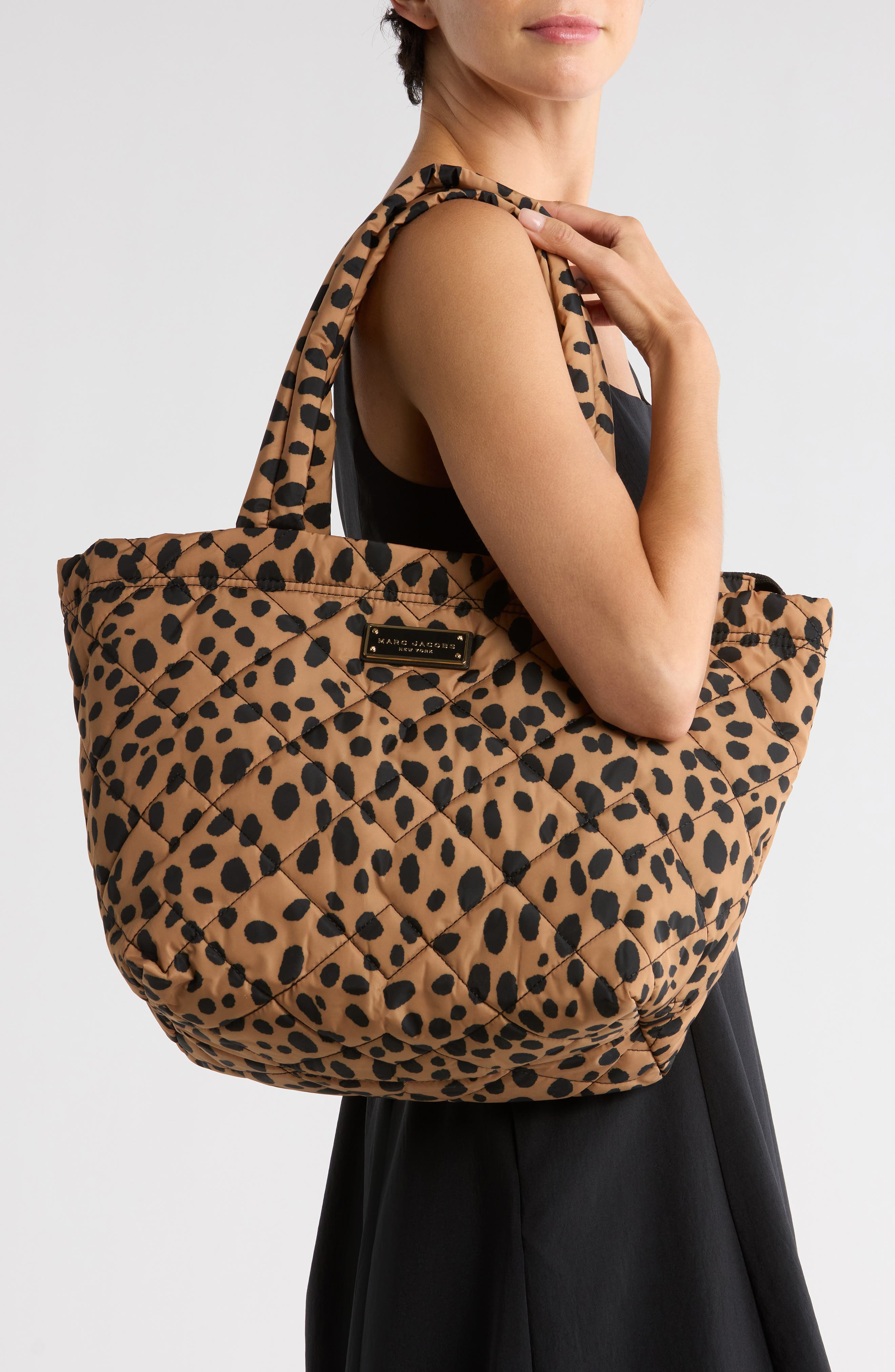 Marc Jacobs Medium Cheetah Print Quilted Nylon Tote, Alternate, color, Black Multi