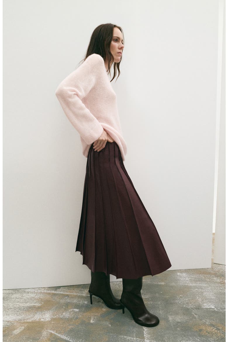 Dalia Pleated Faux Leather Midi Skirt, Alternate, color, DARK RED