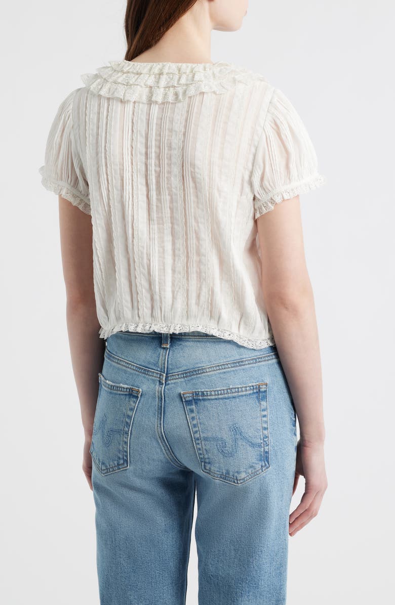 DÔEN Bernadette Pleated Lace Ruffle Trim Top, Alternate, color, Salt