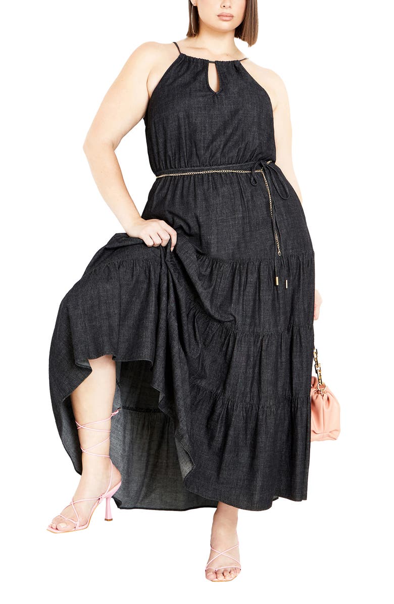 City Chic Hamptons Tie Waist Tiered Maxi Dress, Alternate, color, 