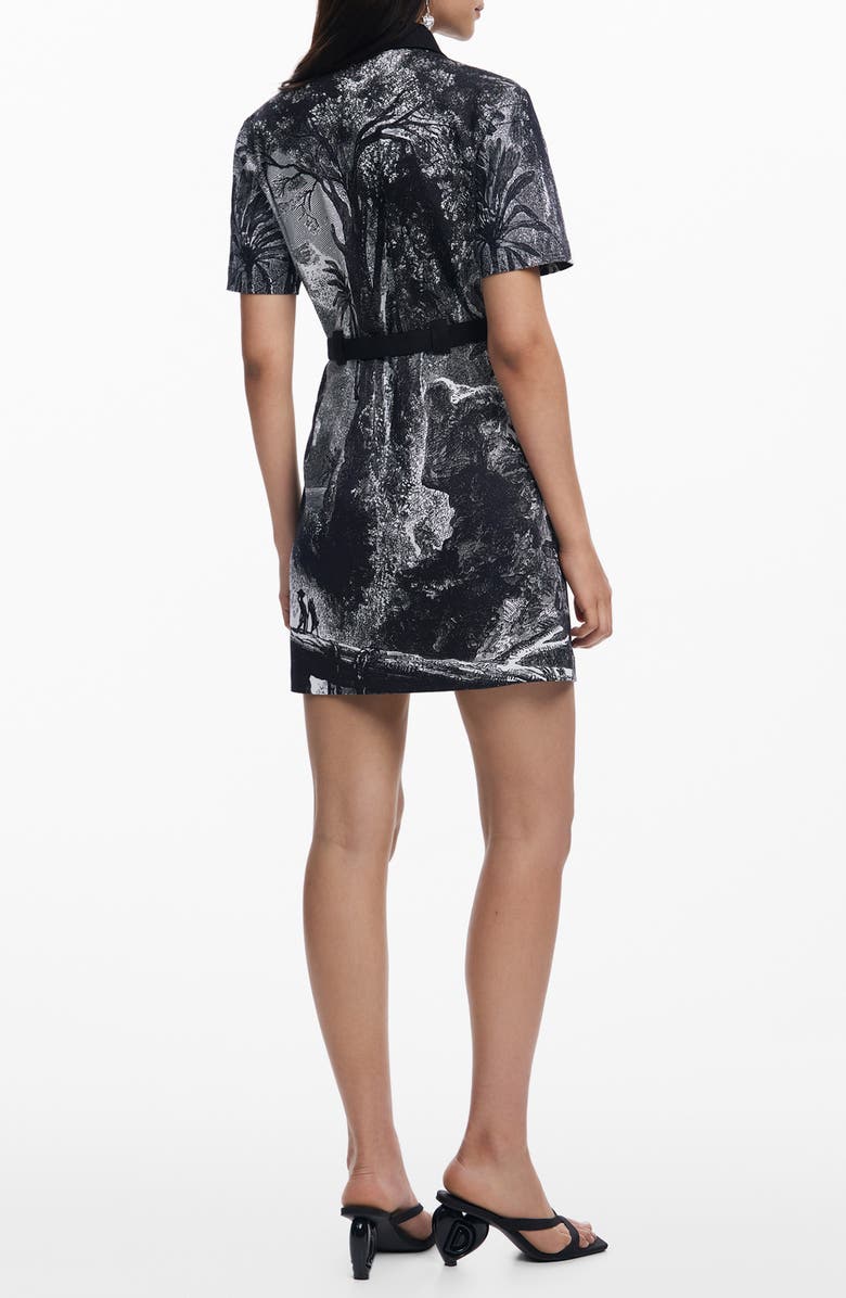 Desigual Belted Printed Mini Shirtdress, Alternate, color, Black