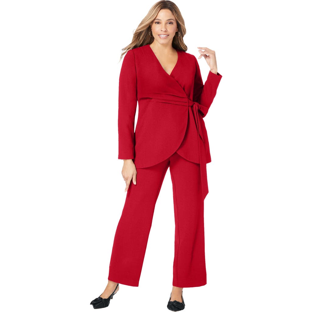 Jessica London 2-Piece Faux Wrap Pantsuit in Classic Red  product