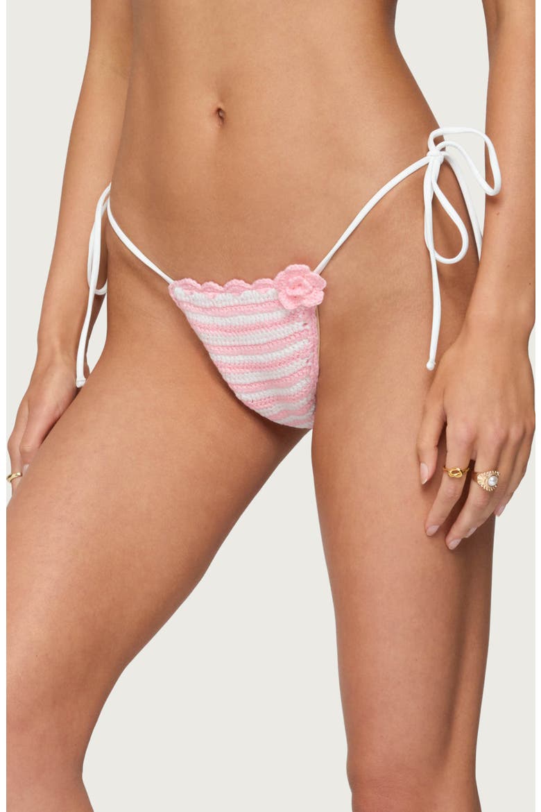 Azalea Crochet String Bikini Bottoms, Alternate, color, PINK-AND-WHITE
