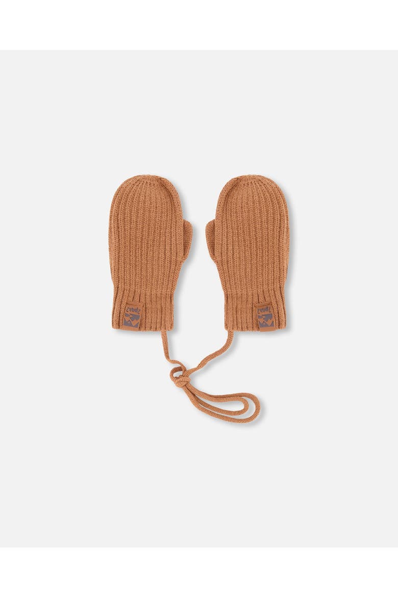 Gender Inclusive Rib Knit Mittens with Cord, Main, color, Brown