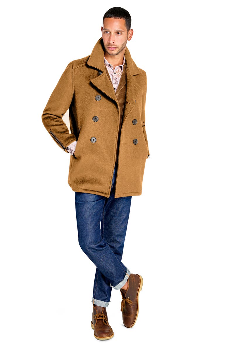 Brooklyn Brigade Tan Wool Double Breasted Peacoat, Alternate, color, Camel