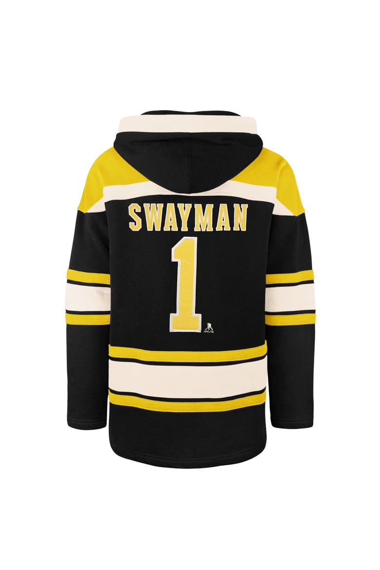 Men's '47 Jeremy Swayman Black Boston Bruins Player Name & Number Lacer Hoodie, Alternate, color, Black