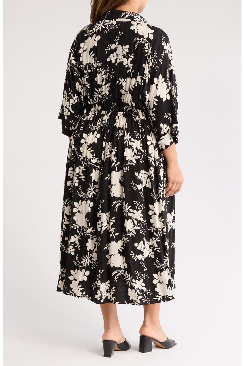 Floral Collared Jacquard Dress, Alternate, color, BLACK