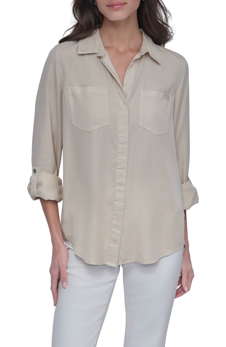 DKNY Jeans Tencel<sup>®</sup> Lyocell Chambray Button-Up Shirt, Main, color, Light City Khaki
