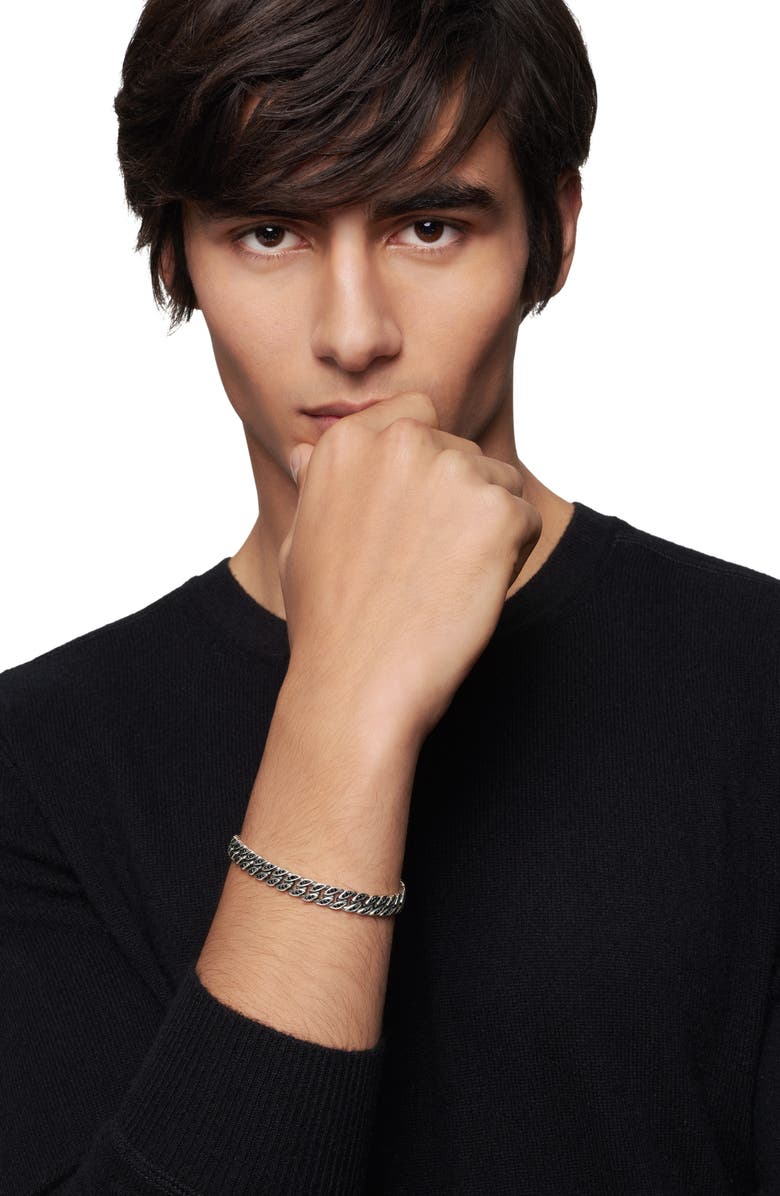 David Yurman Curb Chain Bracelet in Sterling Silver with Diamonds, 8mm, Alternate, color, Black Diamond