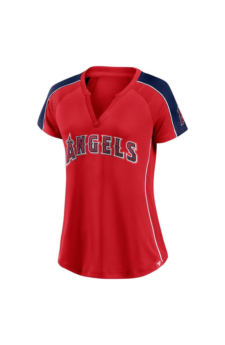 FANATICS Women's Fanatics Red Los Angeles Angels Lineup League Diva Raglan Notch Neck T-Shirt, Alternate, color, 