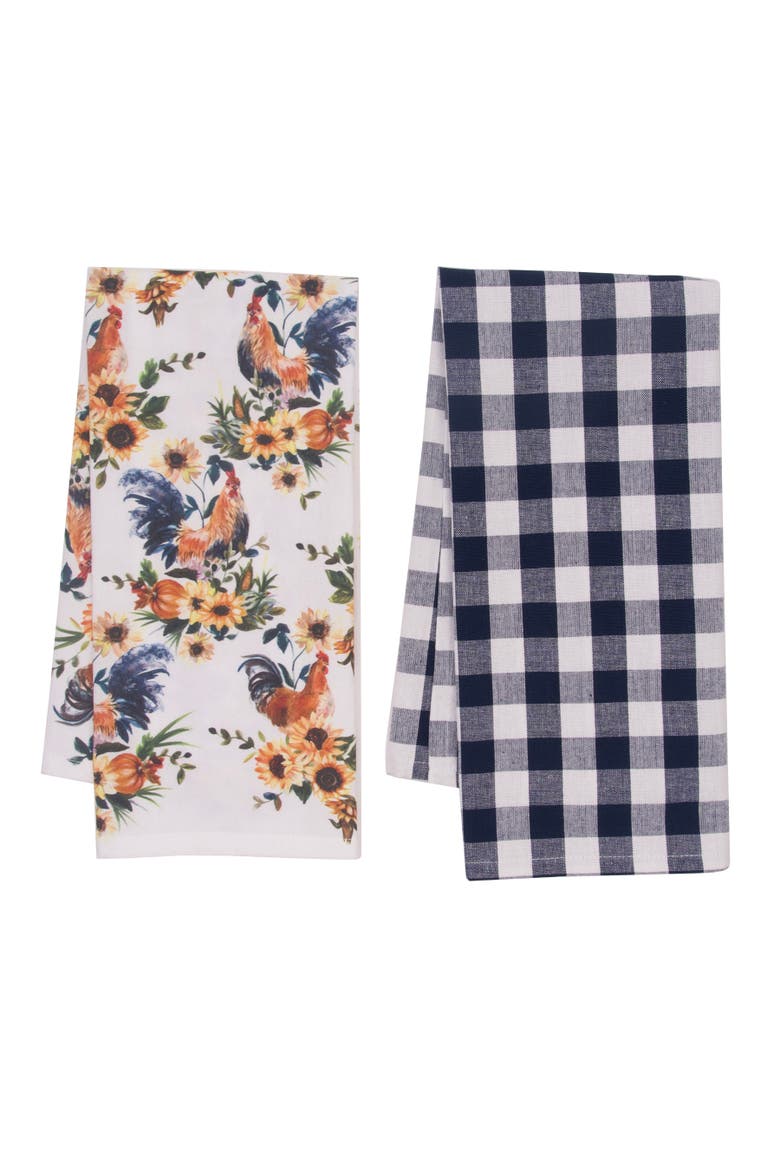 Rooster Farmhouse 100% Cotton Graphic Prints Set of 2 Handtowels, Main, color, Yellow