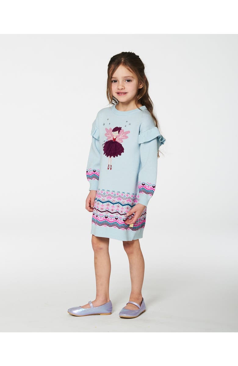 Deux par Deux Girl's Intarsia Knit Dress Light Blue, Alternate, color,