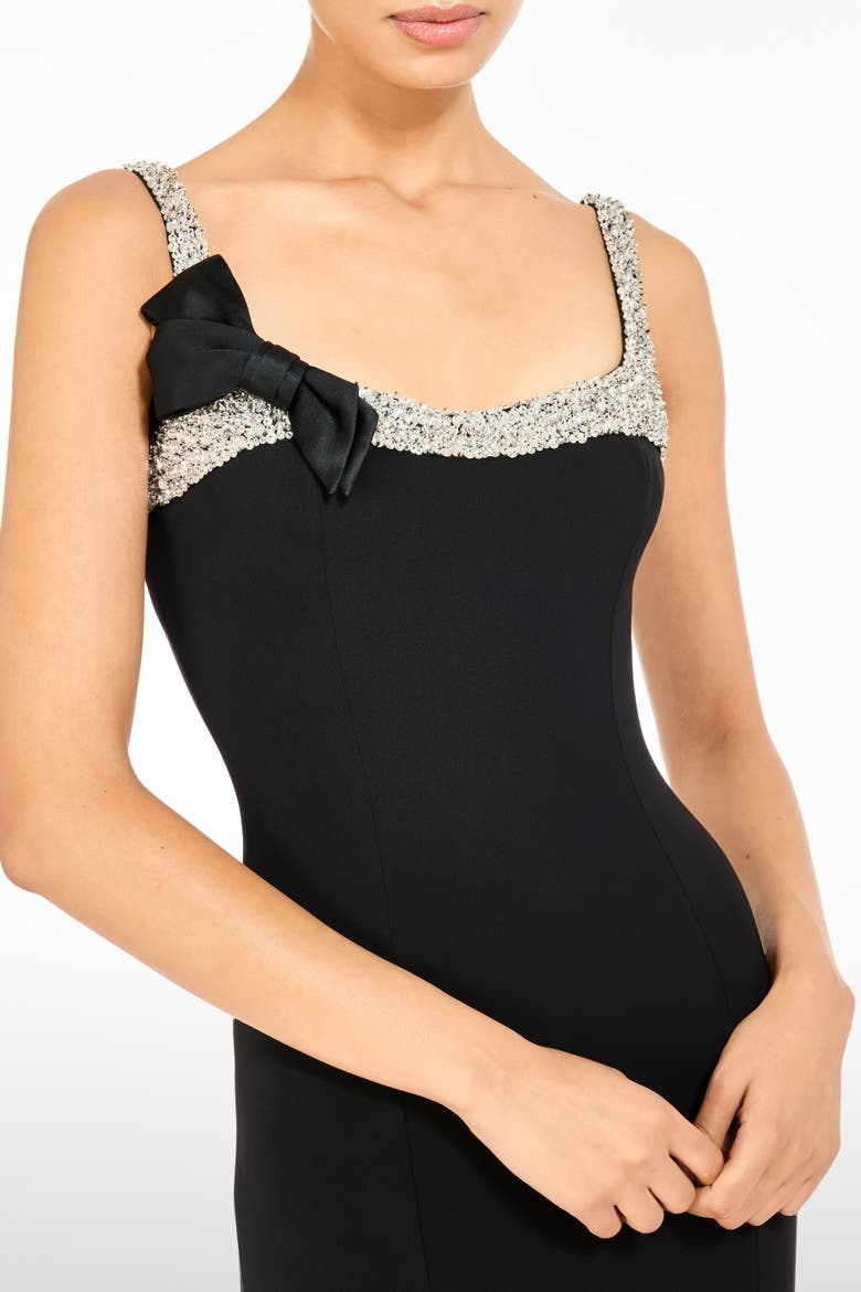 Lucy Crystal-Embellished Bow Midi Dress, Alternate, color, Liquorice