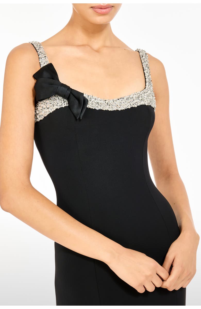 Jenny Packham Lucy Crystal-Embellished Bow Midi Dress, Alternate, color, Liquorice