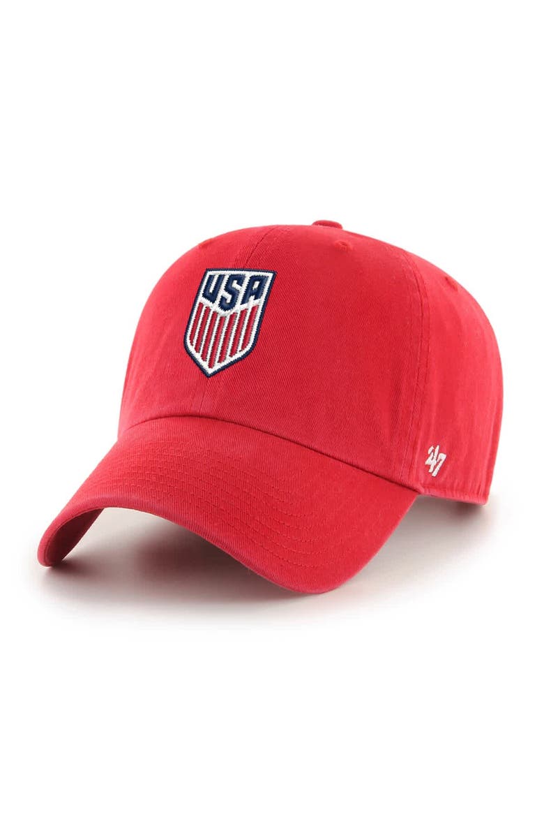 Men's '47  Red USMNT Crest Clean Up Adjustable Hat, Main, color, Red