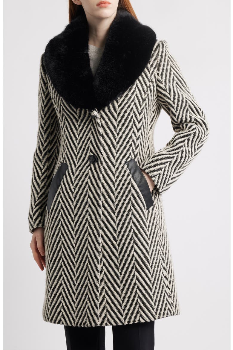 Herringbone Coat with Faux Fur Collar, Main, color, JUMBO HERRINGBONE