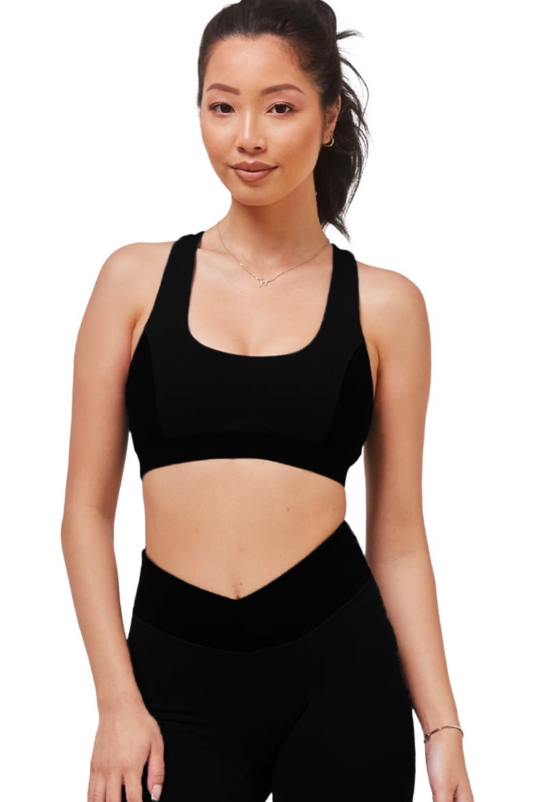 Swift Keyhole Racerback Cloudlux Bra, Alternate, color, Metropolis Black
