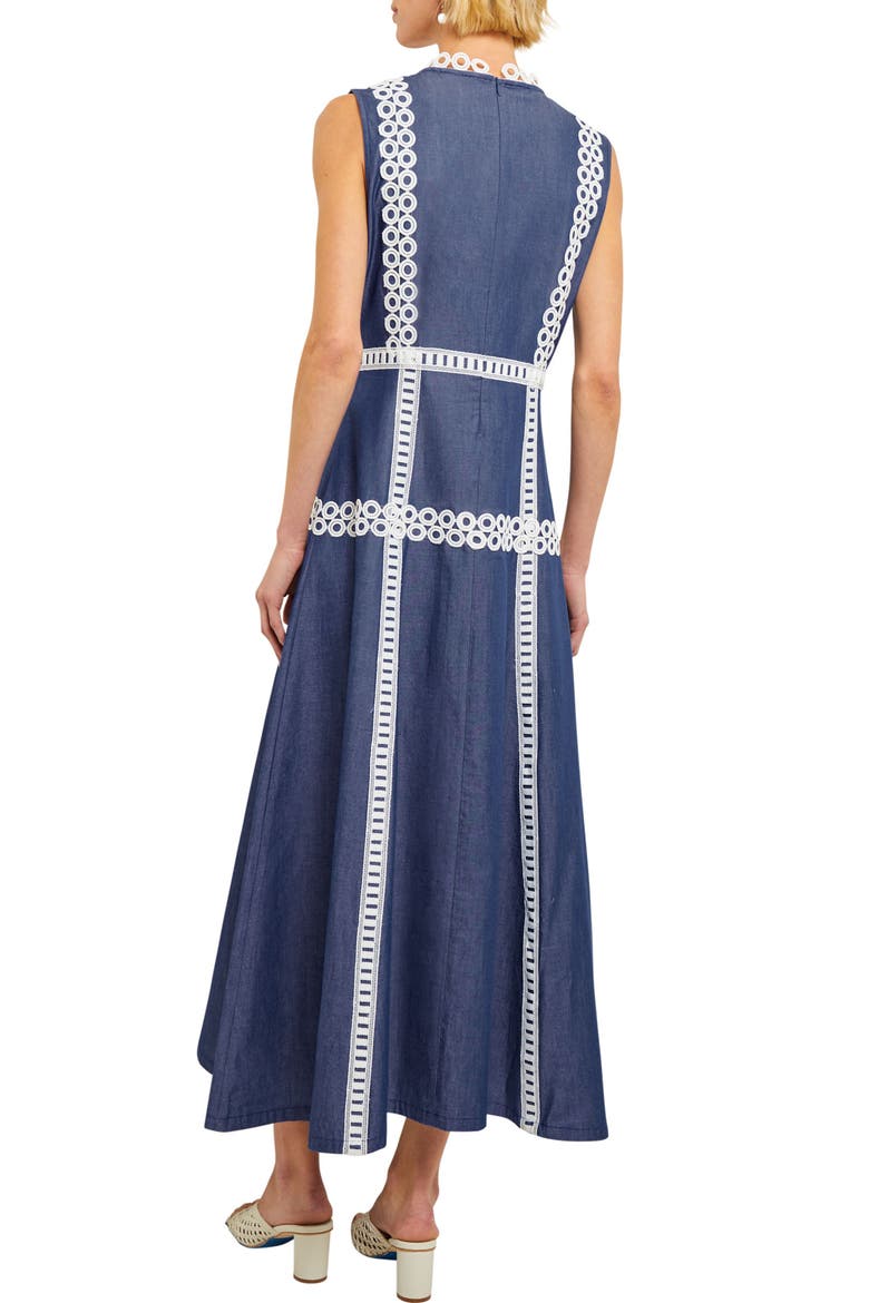 Eyelet Trim Sleeveless Cotton Dress, Alternate, color, MAZARINE/ WHITE
