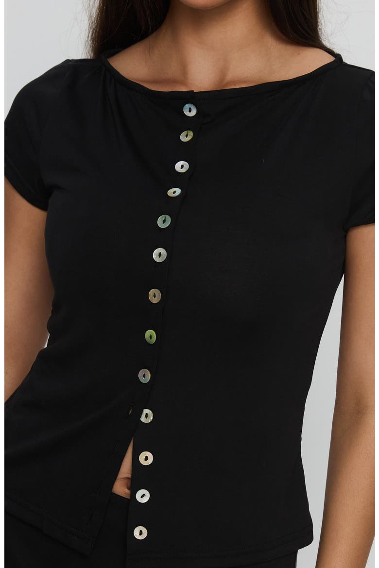 Angellina Jersey Button-Up Top, Alternate, color, BLACK