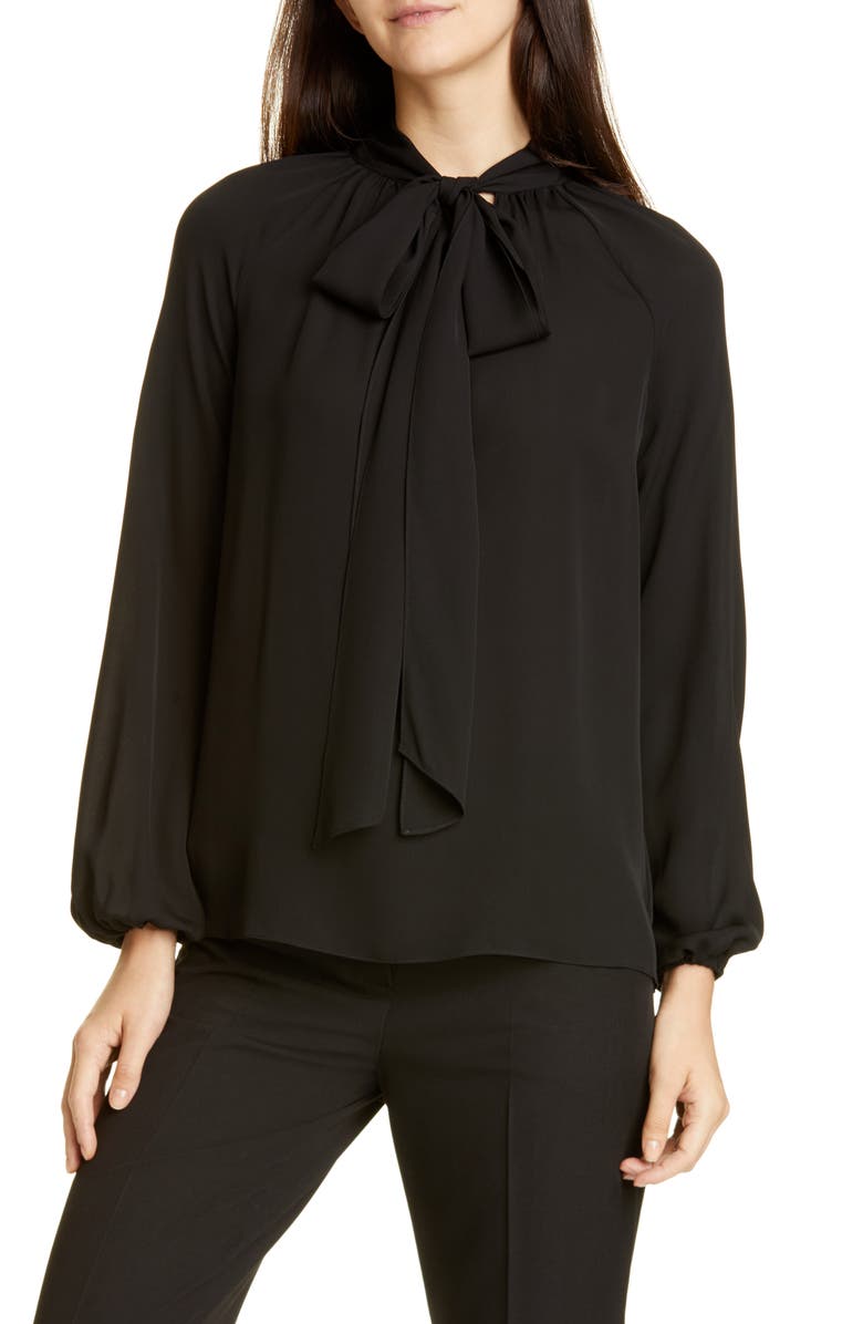 Theory Tie Neck Silk Georgette Blouse, Main, color, 