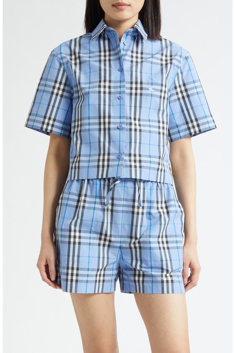 Abby Check Short Sleeve Button-Up Shirt, Main, color, CORNFLOWER BLUE CHECKERED