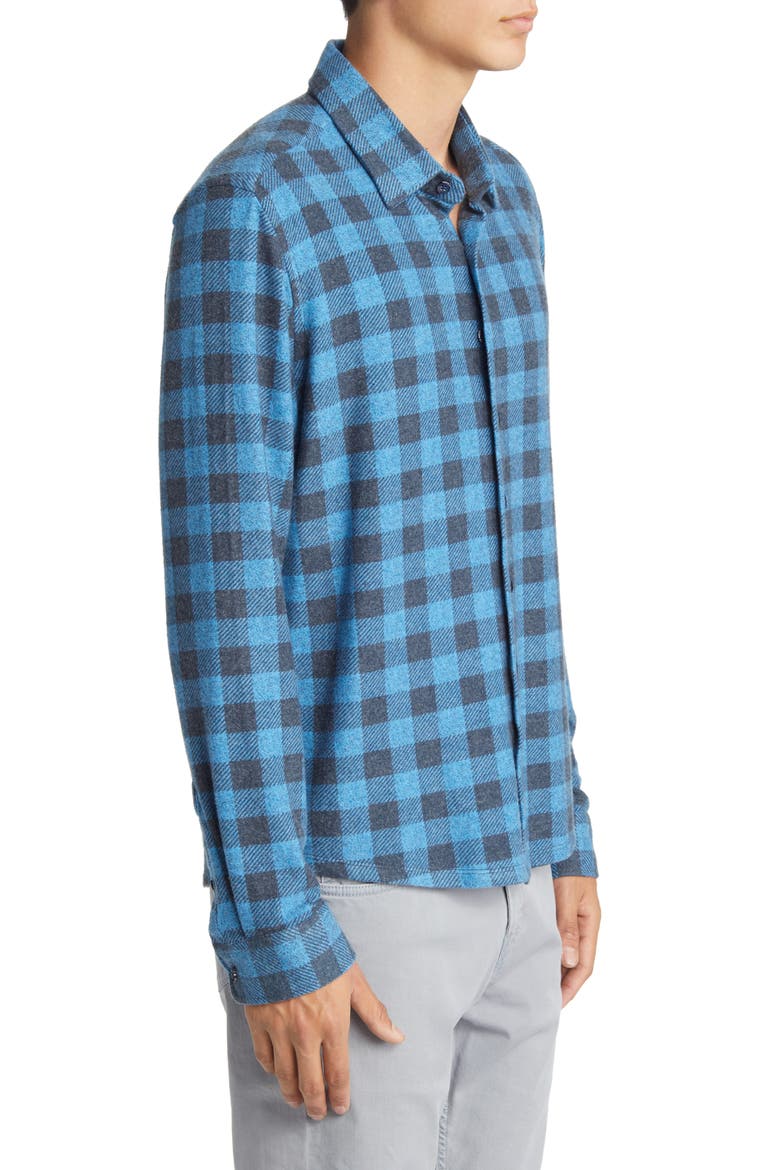 Dry Touch® Performance Buffalo Check Fleece Button-Up Shirt, Alternate, color, BLUE