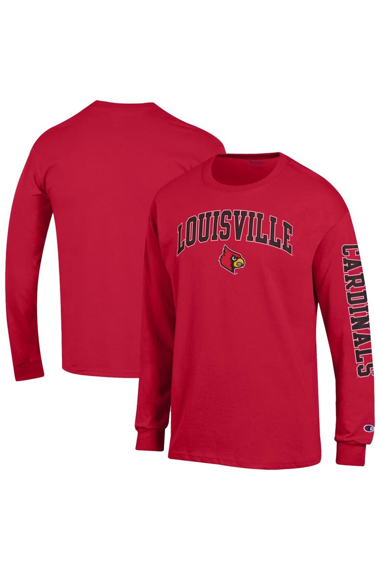 Men's Champion  Red Louisville Cardinals Arch Over Logo 2-Hit Long Sleeve T-Shirt, Alternate, color, Red