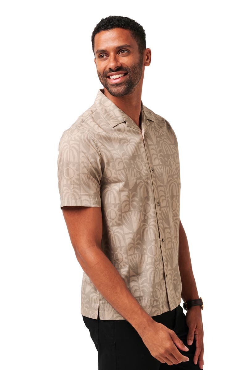 TravisMathew Desert Sun Short Sleeve Cotton Blend Button-Up Shirt, Alternate, color, Italian Sand