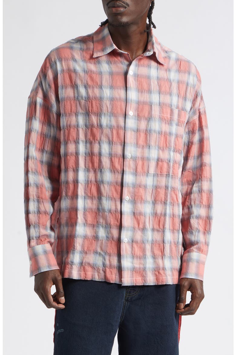 Featherweight Plaid Cotton Button-Up Shirt, Main, color, DUSTY RED